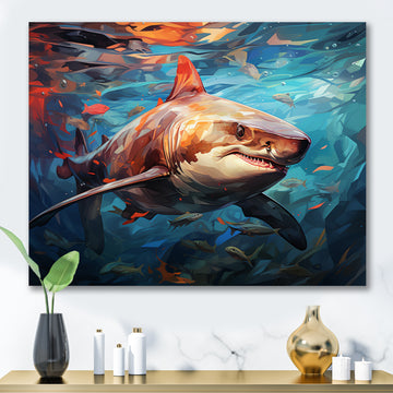 Teal Shark Oceans Dance Geometric - Teal Shark Wall Art